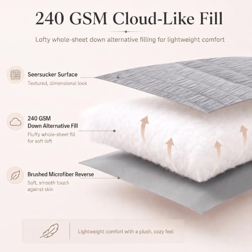 CozyLux King Size Comforter Set, 7 Pieces Grey Seersucker Bed in a Bag - Image 3