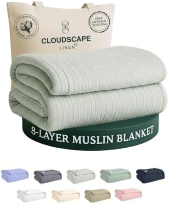 CLOUDSCAPE 8 Layer Muslin Blanket, 100% Cotton King Size 92"x108" - Seafoam by CloudScapeLinen