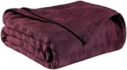 Superior Basketweave Cotton Blanket, Basket Weave Design, Soft, Comfy Cover for Bed, Bedding, Bedroom, Couch Throw, Lounging, Modern Boho Medium Weighted Blankets, King, Plum by SUPERIOR