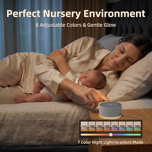 Kipcush White Noise Machine for Baby & Adults, 30 Soothing Sounds, Soft Non-Glare Nursery Lamp, 8 Color Night Lights, Memory Function (Angel V4 Grey, Standard) - Image 4