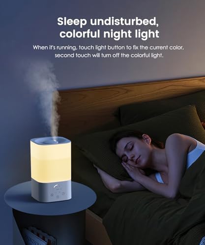 Pharata Humidifiers for Bedroom Home, 3.5L Top Fill Air Cool Mist Humidifiers for Baby Large Room Indoor Plants Nursery, Night Light, White - Image 6