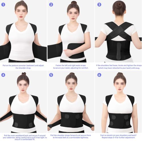 Posture Corrector for Women and Men, Back Brace with Lumbar Support Panel and Adjustable Shoulder Support, Full Back Support Posture Trainer, Back Straightener for Upper Back, Lower Back Support, Rounded Shoulders, Slouching, Hunchback Corrector (Black... - Image 6