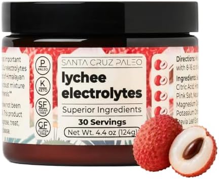 Santa Cruz Paleo Electrolyte Powder, Lychee Flavor, Sugar Free Hydration Drink Mix with Himalayan Pink Salt, Sea Salt, Magnesium Glycinate, Potassium Chloride, Sweetened with Stevia, 30 Servings by SantaCruzPaleo