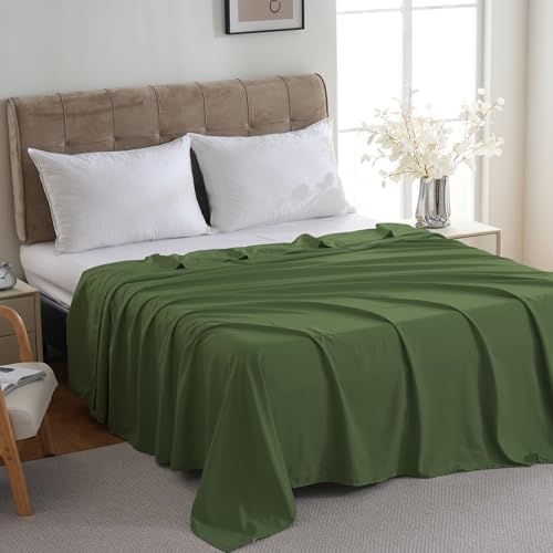 ZPECC Queen Flat Sheet Only 1 Pack, Durable Olive Green Top Bed Sheets Hypoallergenic Soft Brushed Microfiber Color-Coded Label, 90"x102" - Image 3