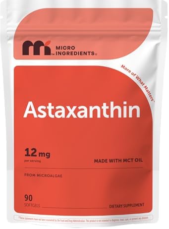 Micro Ingredients Astaxanthin 12mg with MCT Oil, 90 Softgels | Premium Astaxanthin Antioxidant Supplements* | Fresh Microalgae Source | Triple Strength, Non-GMO, Gluten Free, No Soy by MicroIngredients