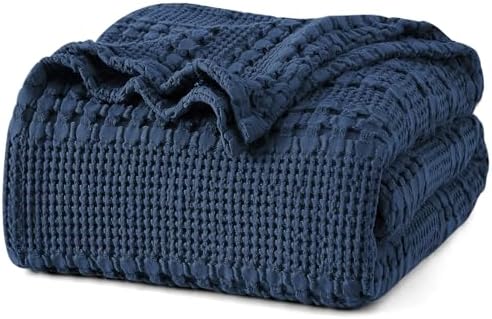 PHF Lightweight 100% Cotton Waffle Blanket for Bed, Twin XL, Blue Sapphire by PHF