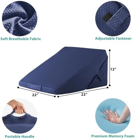 Bedluxe Wedge Pillow for Sleeping, Adjustable 9&12 Inch Foldable Bed Wedge Pillow Set, Orthopedic Memory Foam Triangle Pillows Wedge, 7-in-1 Elevated Pillows for Leg and Back Support, Navy - Image 5