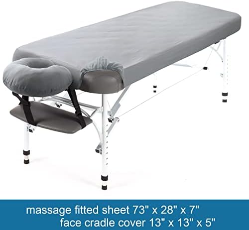 Waterproof Massage Table Cover 2-Piece Set, Fitted Sheet & Face Cover, Grey - Image 2
