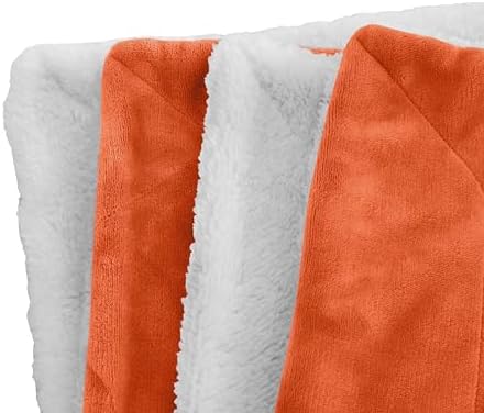Elegant Comfort Luxury Ultra-Plush Velvet Touch Fleece Throw Soft, Warm, Cozy| Micromink Sherpa-Backing Reversible Blanket for Bed, Sofa and Couch, Solid Orange - Image 3