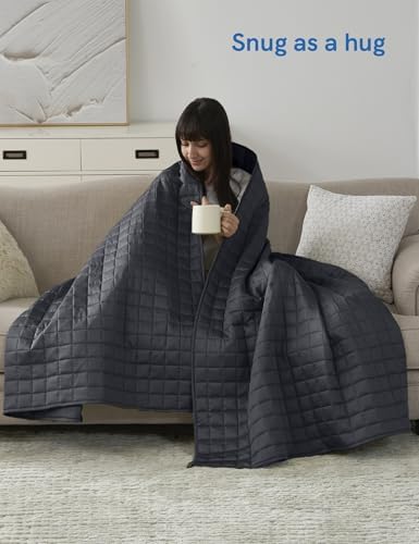 YnM Exclusive Cooling Weighted Blanket, Smallest Compartments with Glass Beads, Blanket for One Person of 160lbs, Ideal for Queen/King Bed (60x80 Inches, 17 Pounds, Dark Grey) - Image 4