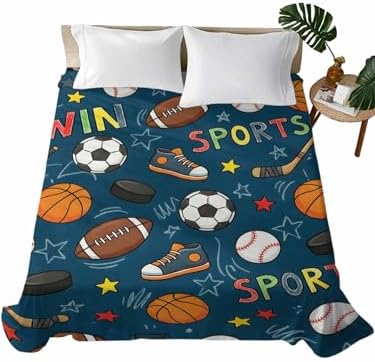 California King Flat Sheet Sports Balls Flat Sheets Only Soft Breathable Microfiber Bedding Top Sheets Hotel Quality Basketball Football Baseball Rugby Ice Hockey Cal King Bed Sheet for Bedroom Decor by LooPoP
