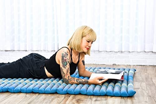 Leewadee - Foldable Floor Mattress - Japanese Roll Up Futon -Trifold Tatami Mat- Guest Floor Bed - Camping Mattress - Thai Massage Mat, Kapok Filled, 75 x 39 inches, Light Blue - Image 6
