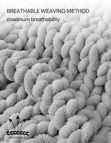 YnM Chunky Throw Blanket, Hand Knitted with Chenille Yarn, Skin Friendly, Ventilated and Breathable, Machine Washable, Home Décor Piece for Couch, Sofa and Bed (Glacier Grey, 30x40 Inch) - Image 3