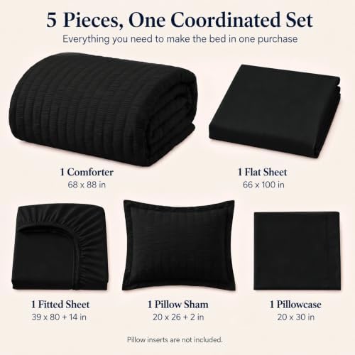 CozyLux Twin XL Comforter Set, 5 Pieces Black Seersucker Bed in a Bag - Image 2