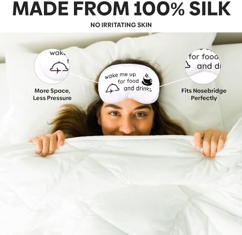 VITYA White Do Not Disturb/Wake Me Up Double-Sided Silk Sleep Mask for Women/Men | Sleep Mask Light Blocking | Soft Breathable Sleep Eye Mask for Traveling on Airplane | Eye Mask with Elastic Strap - Image 4
