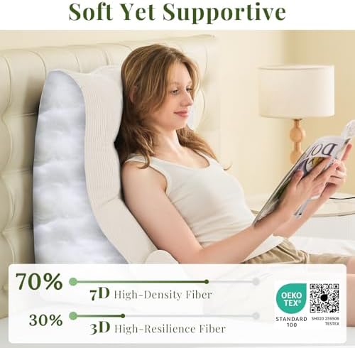 Sasttie Wedge Pillow Set, 2PCS Reading Pillow for Sitting, Bed Wedge Pillow Headborad for Sleeping, After Surgery, Acid Reflux, Leg and Back Support, with Neck Cushion, 23"x11.5"x30", Beige - Image 6