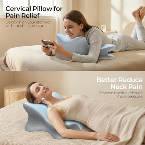 Cervical Neck Pillow for Pain Relief, Ergonomic Reading Pillow for Bed, Orthopedic Wedge Pillow Back Support Pillow, Contour Memory Foam Pillows for Sleeping, Couch Floor Use Lying Reading (Blue) - Image 2