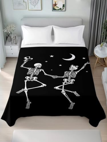 Halloween King Flat Sheet Dancing Skeletons Flat Sheets Only Soft Bedding Top Sheets Luxury Hotel Quality Stars Moon Funny Skull Bones King Bed Sheet for All Season Bedroom Dorm Halloween Decor - Image 4