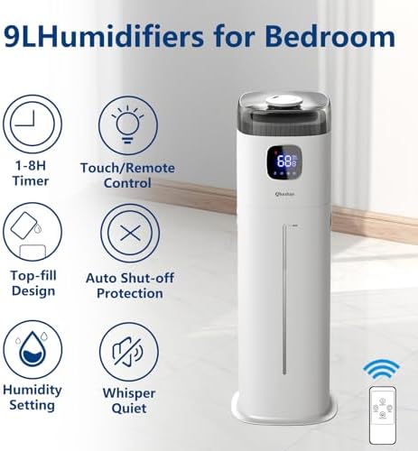 Akeshan Large Humidifier for Bedroom, 9L/2.5Gal Ultrasonic Cool Mist, Top Fill Easy Clean with 350ML/H Large Mist Speed, Quiet, Suitable for Kids Room Plant Yoga Office Study Living Room - Image 2