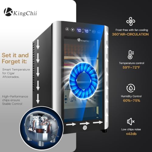 KingChii 25L Electric Cigar Humidors Temperature & Humidity Control Cabinet, Built-in Humidification System with Spanish Cedar Wood Shelves & Drawer Hygrometer for Men Gifts 200 Capacity - Image 2
