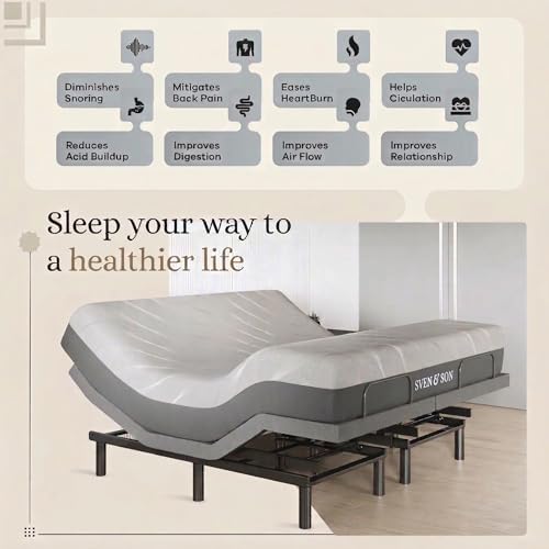 Sven & Son Harmony Adjustable Bed Base, Head and Foot Lift, Massage, Under-Bed Lights, USB, Gel Memory, Zero Gravity Smart Frame - King + 14 inch Hybrid Spring Matt (Medium Soft) - Image 3