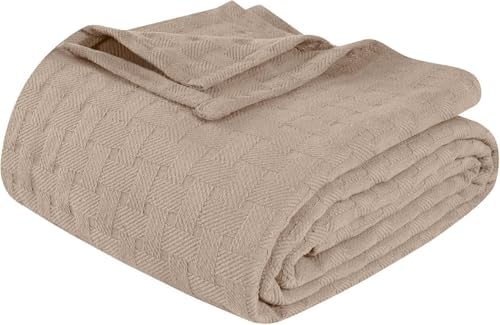 Superior Cotton Blanket Breathable All Season Comfy Bedding, King, Khaki by SUPERIOR
