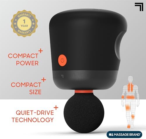 Sharper Image Mini Massage Gun, Powerboost Palm Rechargeable Deep Tissue Percussion Handheld Massager, 4 Adjustable Speeds, 4 Attachment Heads, Full Body Muscle Pain Relief Gift, Black - Image 2