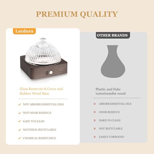 Lecdura Glass Essential Oil Diffuser with Glass Reservoir & WoodBase, 200ml Ultrasonic Lock Color Timer Auto-Off 7 Color Light Aroma Glass Dome Diffuser for Home Office Bedroom Yoga - Dark Brown - Image 4