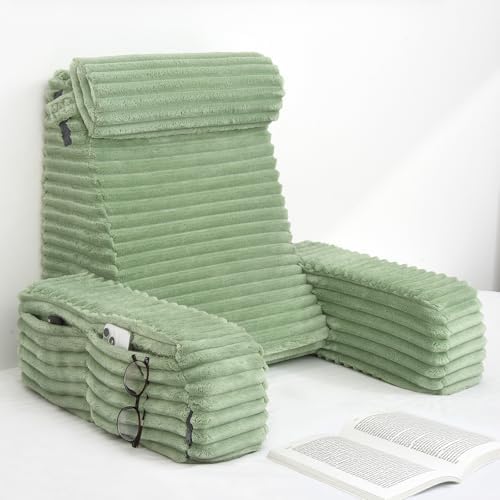 ENITYA 22" XL Back Pillow for Bed Sitting Up with Armrests & Big Pockets by ENITYA