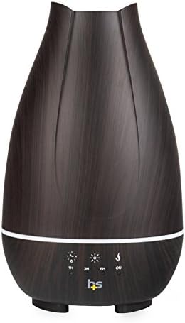 HealthSmart Essential Oil Diffuser, Cool Mist Humidifier and Aromatherapy Diffuser with 500ML Tank Ideal for Large Rooms, Adjustable Timer, Mist Mode and 7 LED Light Colors, Brown by HealthSmart