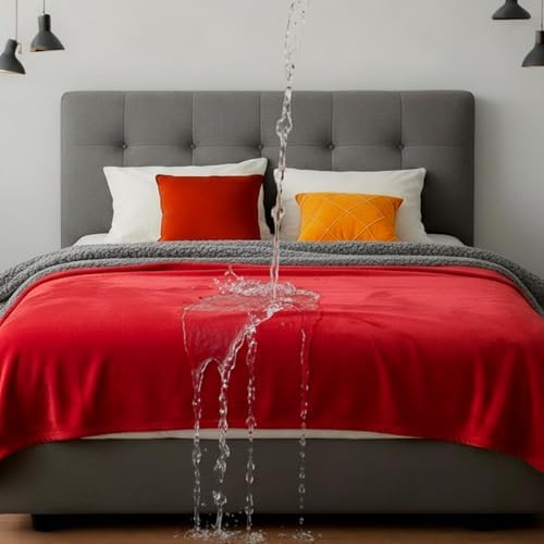 Tisancy King Size Waterproof Blanket for Bed Couch, 82'' x 82'' Double Side Leakproof Reversible Sherpa Flannel Fleece 3-Layer Lightweight Blanket, Absorbs 80oz(Red/Gray), Machine Washable by Tisancy
