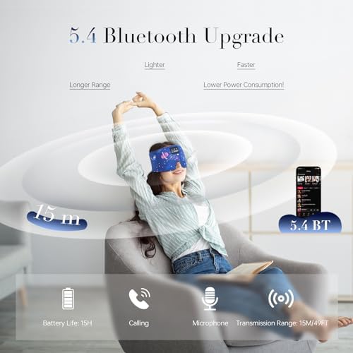 LC-dolida Sleep Mask with Bluetooth Headphones, Extra Large Silk Eye Mask for Sleeping Side Day Sleepers, Sleep Headphones Bluetooth 5.4 for Women Men with Thin Speaker, Blackout, Comfort, Microphone - Image 3