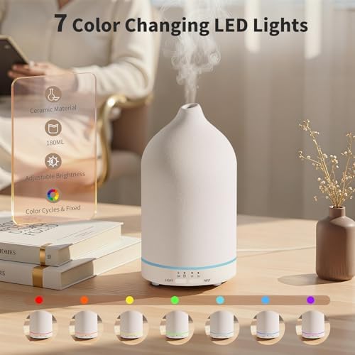 URPOWER 180mL Ceramic Essential Oil Diffuser Aromatherapy Diffuser for Home - Image 3