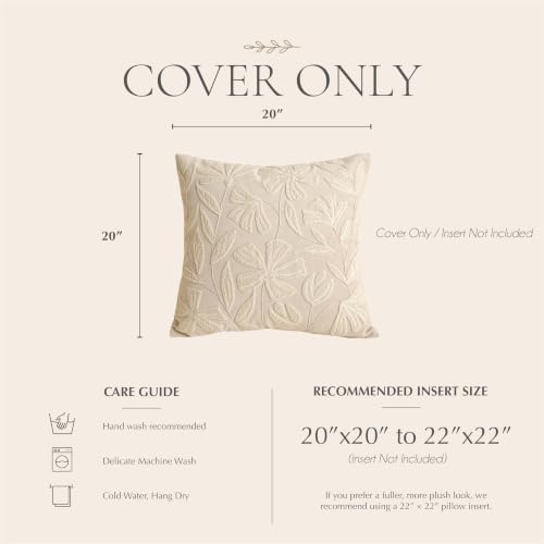 BlissBlush Decorative Throw Pillow Cover 20x20, Beige Neutral Velvet Accent Cushion Cover for Couch Sofa Living Room, Floral Tufted Square Pillowcase (Cover Only) - Image 6