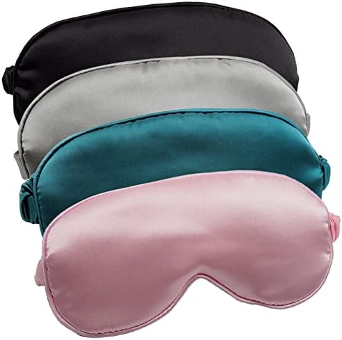 LERSVICVIL Sleep Mask 4 Pack Silk Eye Cover Soft Satin Blindfold Elastic Strap Night Eyeshade Travel Nap for Women Men by LERSVICVIL