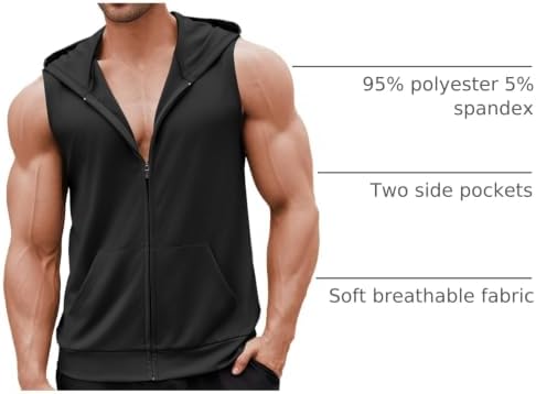 COOFANDY Men's Workout Hooded Tank Tops 2 Pack Zip Up Sleeveless Gym Shirts Muscle Cut Off T Shirt Bodybuilding Hoodies - Image 4
