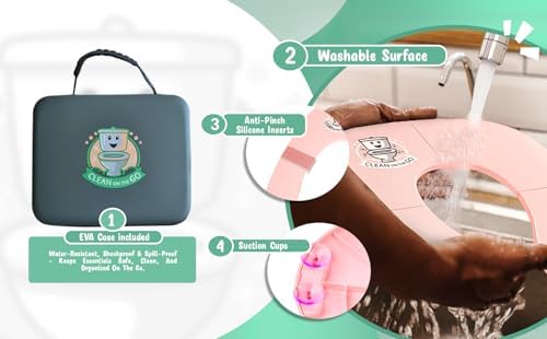 Travel Potty Seat: Portable w Carrying Case for Toddler Toilet Training, Foldable Non-Slip Silicone for kids public toilets, CLEAN ON THE GO (Pink) - Image 4