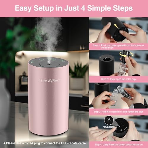Waterless Essential Oil Diffuser Starter Kit - No Water Needed, Battery Operated Mini Scent Air Machine, Included 3x20ML Essential Oils, Portable Aromatherapy Diffuser for Home & Car & Office, Pink - Image 6