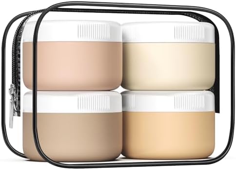 kuangre Travel Containers for Toiletries, Silicone Cream Jars BPA-Free, Leak-proof 2oz Travel Size Containers, Portable Size Silicone Jars with Lid for Cosmetic Face Hand Body Cream (4 Pack) by Kuangre
