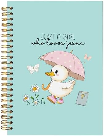 Cute Christian Spiral Notebooks - Just a Girl Who Loves Jesus Spiral Journaling Notebook for Daily Writing Bible Study, Kawaii Duck Religious Christian Journals Gifts for Daughter395 by bitkan