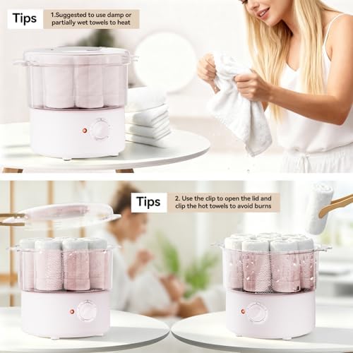 Mini Hot Towel Warmer - 1 min Steam & 60℃ in 20mins, Towel Steamer for Facials/Barber/Massage, Portable 2.4lbs Small Heater for Home Spa/Bathroom/Light Salon Use (Pink-X-Small) - Image 6