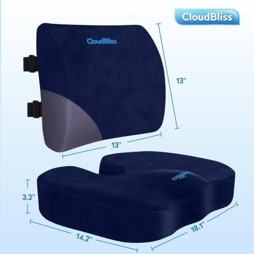 CloudBliss Ergonomic Seat Cushion & Lumbar Support Pillow Set, Blue, Large - Image 5