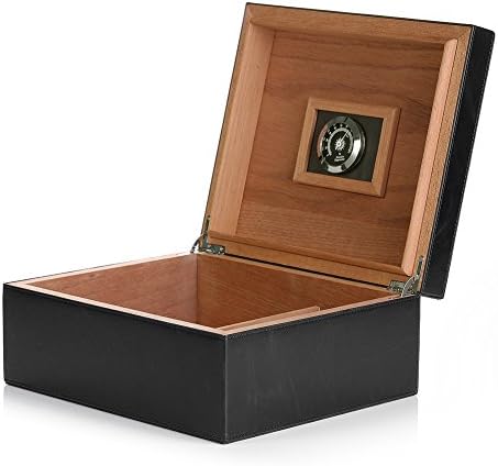 Desktop Humidor Case Holds 25-50 Cigars, Unique Elegant Leather Display, 100% Handcraft Real Solid Spanish Cedar Wood Storage Box with Humidifier and Hygrometer Desktop Humidors - Image 3