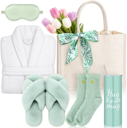 Patelai 7 Pcs Birthday Gifts for Women Spa Robe and Slippers Set Self Care Gift Basket for Women Spa Gift Basket for Friend by Patelai