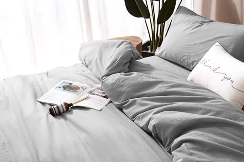 F.Y.Dreams 100% Washed Cotton Duvet Cover for Weighted Blanket 60x80 inches with 16 Ties, Zipper on Long Side/Light Gray/Just Duvet Cover - Image 4