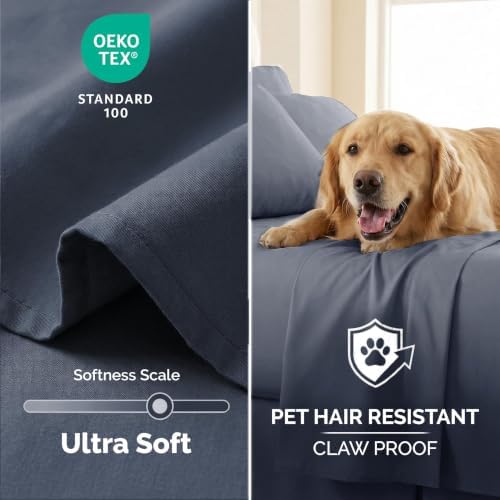 Oversized King Flat Sheets Only 2 Pack Set Wrinkle Free 112x102 Dark Blue - Image 4