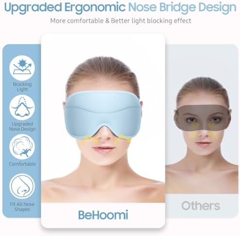 BeHoomi Sleep Mask, Premium Eye Mask for Sleeping, Total Blackout, Superior Soft Comfort, Upgraded 3D Ergonomic Designed Sleeping Mask for Home, Office, Travel, Meditation, Sky Blue - Image 2