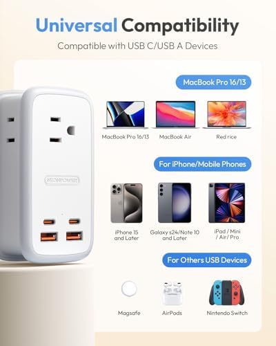 NTONPOWER GAN Ultra 65W USB Charging Station, 7 in 1 Travel Power Strip with 3 Outlets 4 USB (2 USB C), Extension Cord 4ft, Travel Essentials, Cruise Power Strip Compatible with MacBook, iPhone, White - Image 6