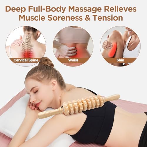 Wooden Cellulite Muscle Roller for Legs and Thighs - Handheld Fascia Blaster Tool for Muscle Relief, Lymphatic Drainage & Body Sculpting - Anti Cellulite Massager for Women and Men (9 Wheel) - Image 3