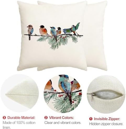 RABUSOFA Christmas Pillow Covers 18x18 Inch Birds Christmas Decorations Christmas Winter Throw Pillow Cases Xmas Outdoor Birds Decor Decorative Pillows for Couch Holiday Teal - Image 7